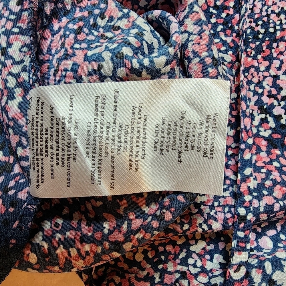 Motherhood Maternity Small Petite Pink and Blue Patterned Blouse Top With Tie - Picture 10 of 10